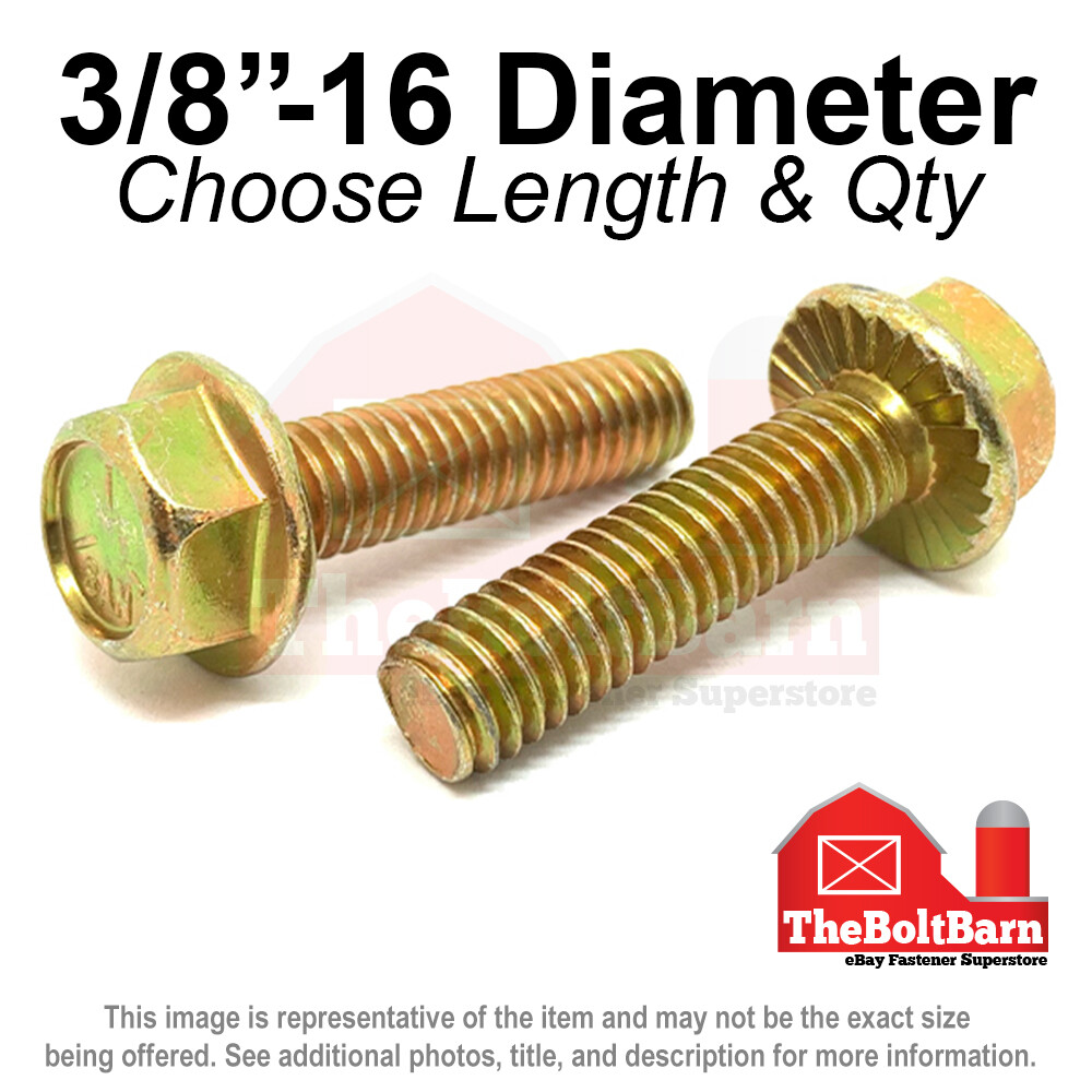 3/8″-16 Grade 5 Serrated Hex Flange Screws Bolts Zinc Yellow (Pick Length & Qty)
