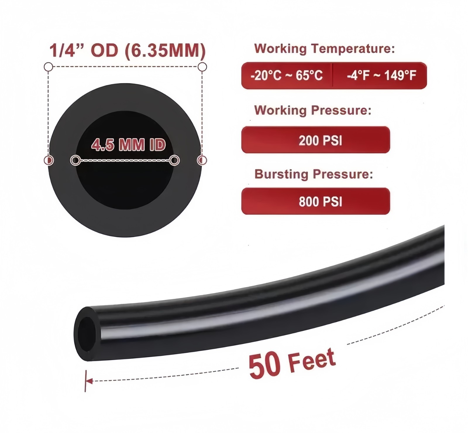Air Line Tubing Kit 1/4» OD 50ft Nylon Hose 1/4» NPT Push to Connect Fittings