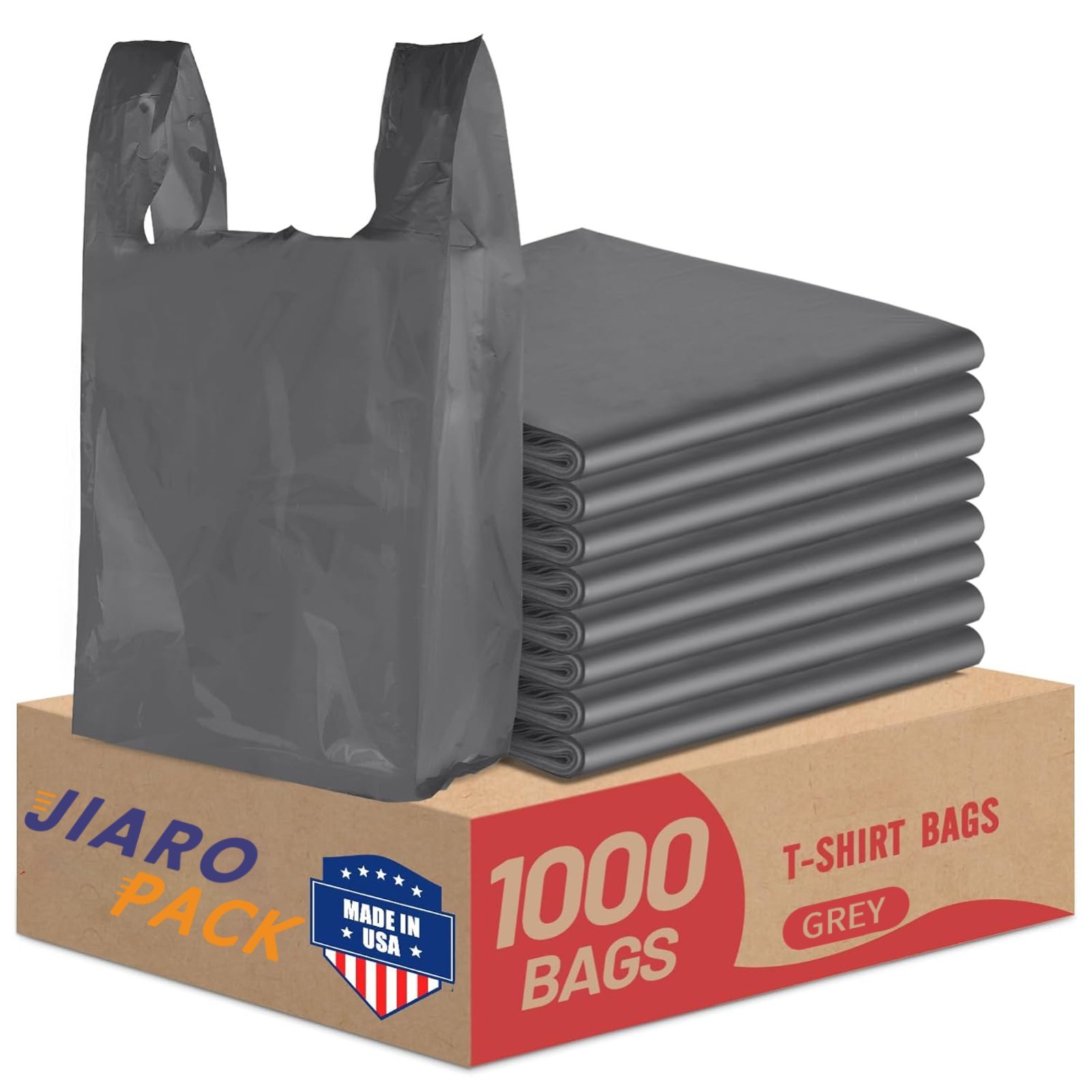 1000 Gray T-Shirt Bags 1/6 12″ x 6.5″ x 21″, Plastic Grocery Shopping Bags