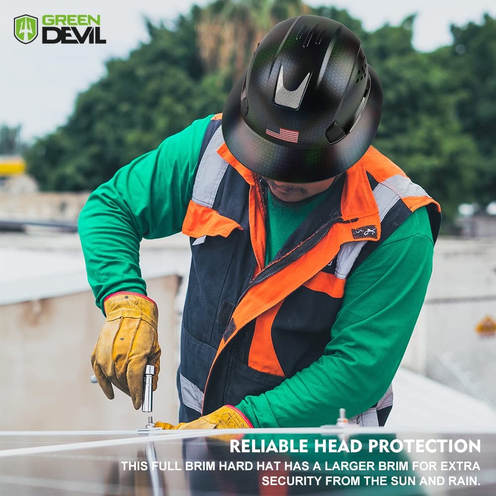 GREEN DEVIL Full Brim Hard Hat Vented one adjustable size, The Chameleon