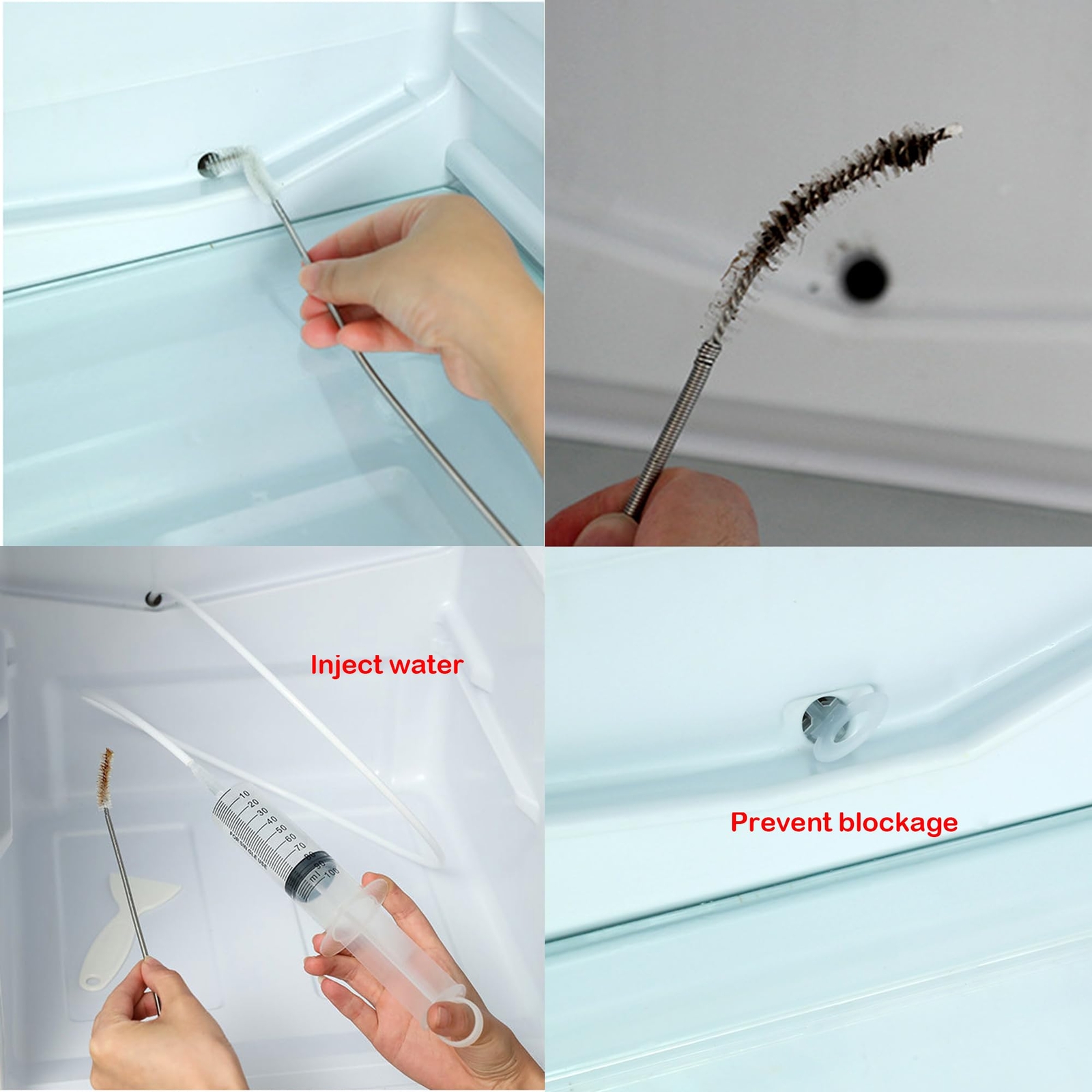 Stainless Steel Cleaning Brush Set for Refrigerator Drain & Pipe Cleaning