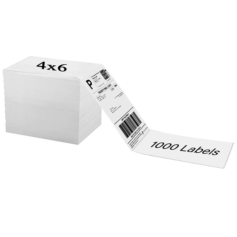 1000/Stack 4″x6″ Fanfold Direct Thermal Shipping Labels Zebra & Rollo Printers