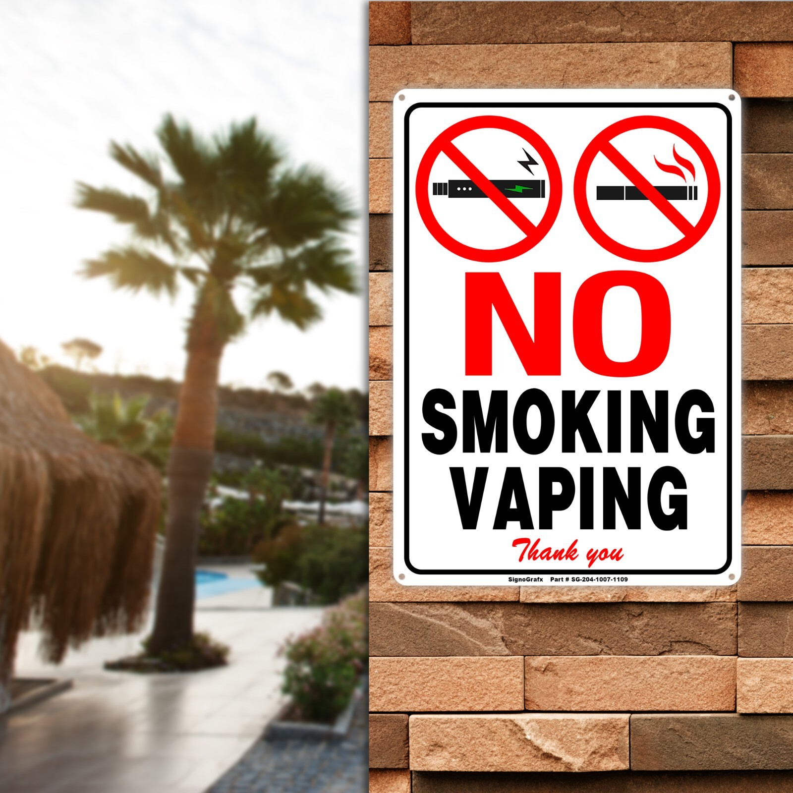 SIGNOGRAFX No Smoking No Vaping Metal Sign, 10×7 Inches Indoor and Outdoor Use