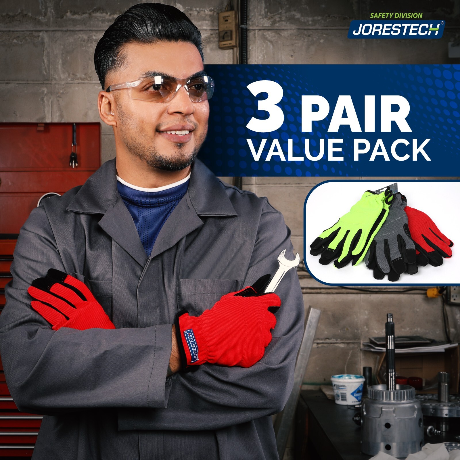 All Purpose Utility Work Gloves High Performance Mechanics Gloves, 3 Pair NEW