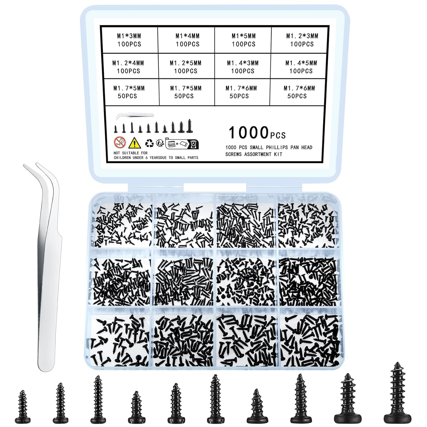 1000 Pcs Small Pan Head Screws Assortment Kit, Micro Tiny Electronic Self-Tappi
