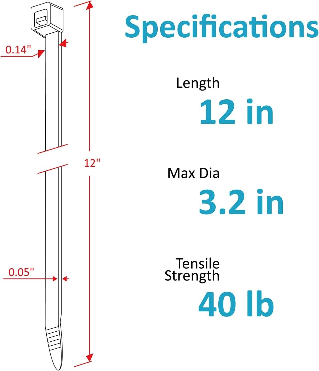 Reusable 12 Inch Zip Ties, 1000 Count, Weatherproof for Indoor and Outdoor Use