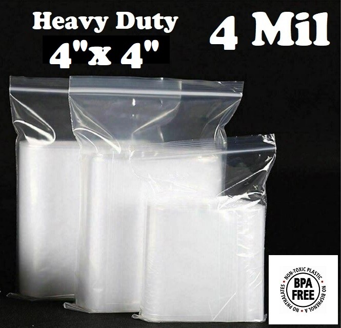 100 – 4″ x 4″ ZIP SEAL TOP LOCK BAGS CLEAR 4 MIL PLASTIC RECLOSABLE MINI BAGGIES