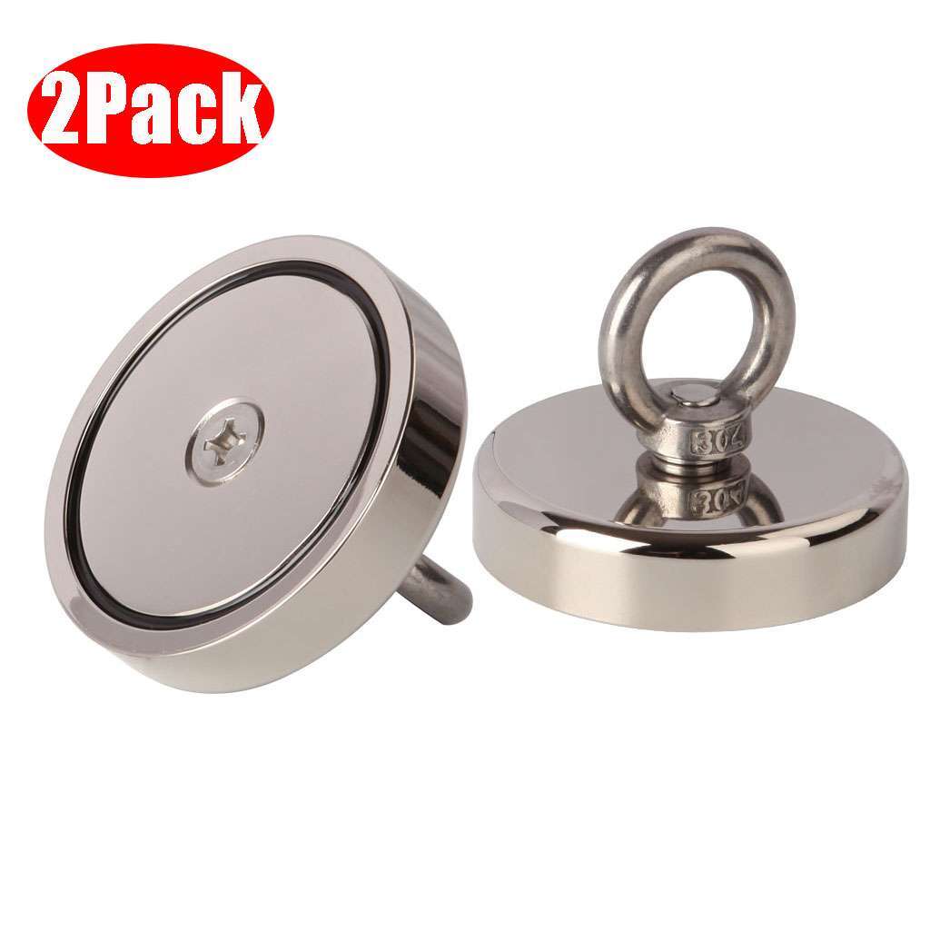 Neodymium Fishing Magnets 2 Pack, 400LBS Pulling Force Strong Round Rare Earth