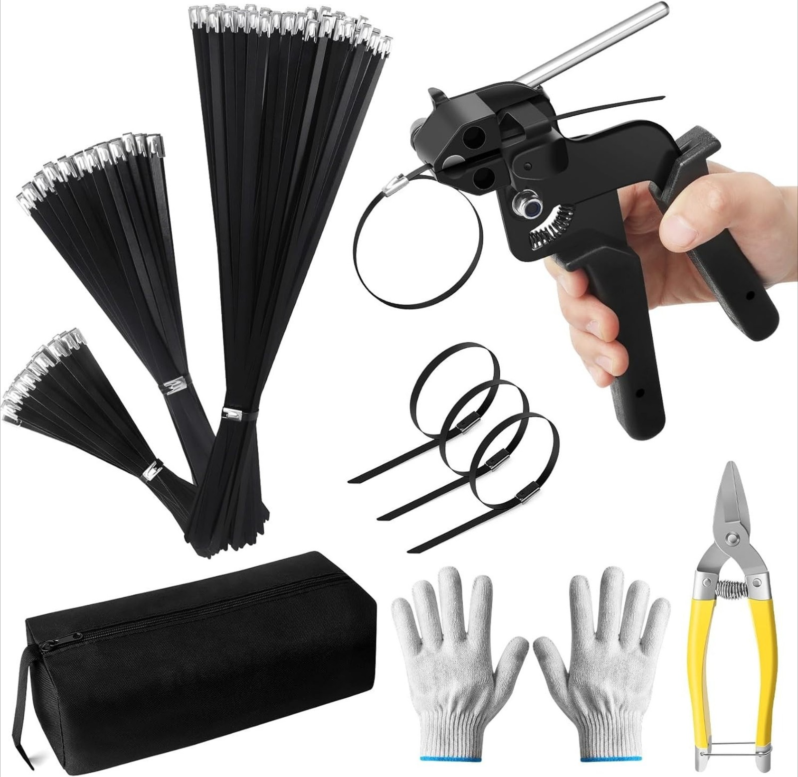 Metal Cable Ties Gun Kit, Stainless Steel Zip Tie Tool Set with 150pcs Zip Ties