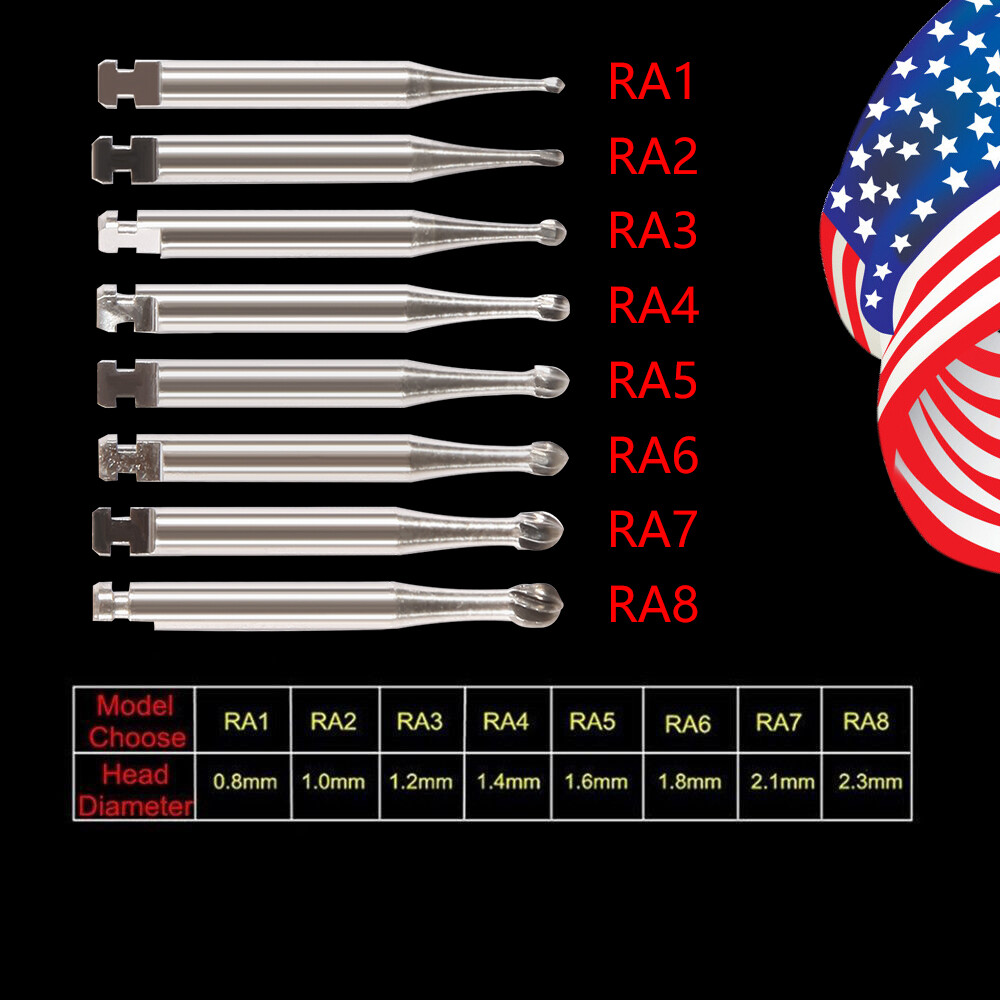 Dental Round Latch Carbide Bur RA 1 2 3 4 5 6 7 8 Midwest For Slow Low Speed ty
