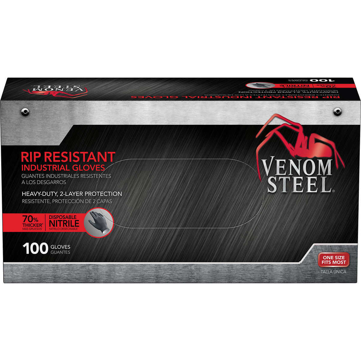 VENOM STEEL Rip Resistant Nitrile Industrial Gloves – One Size Fits Most – 100ct