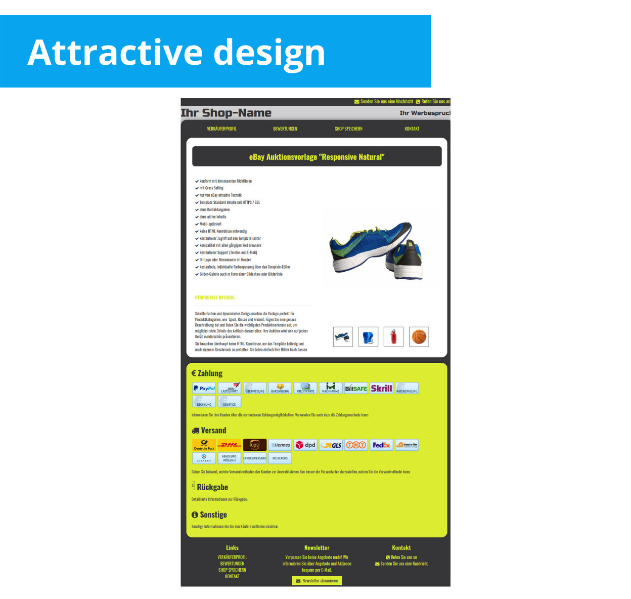 eBay template RESPONSIVE auction template HTML template without active content