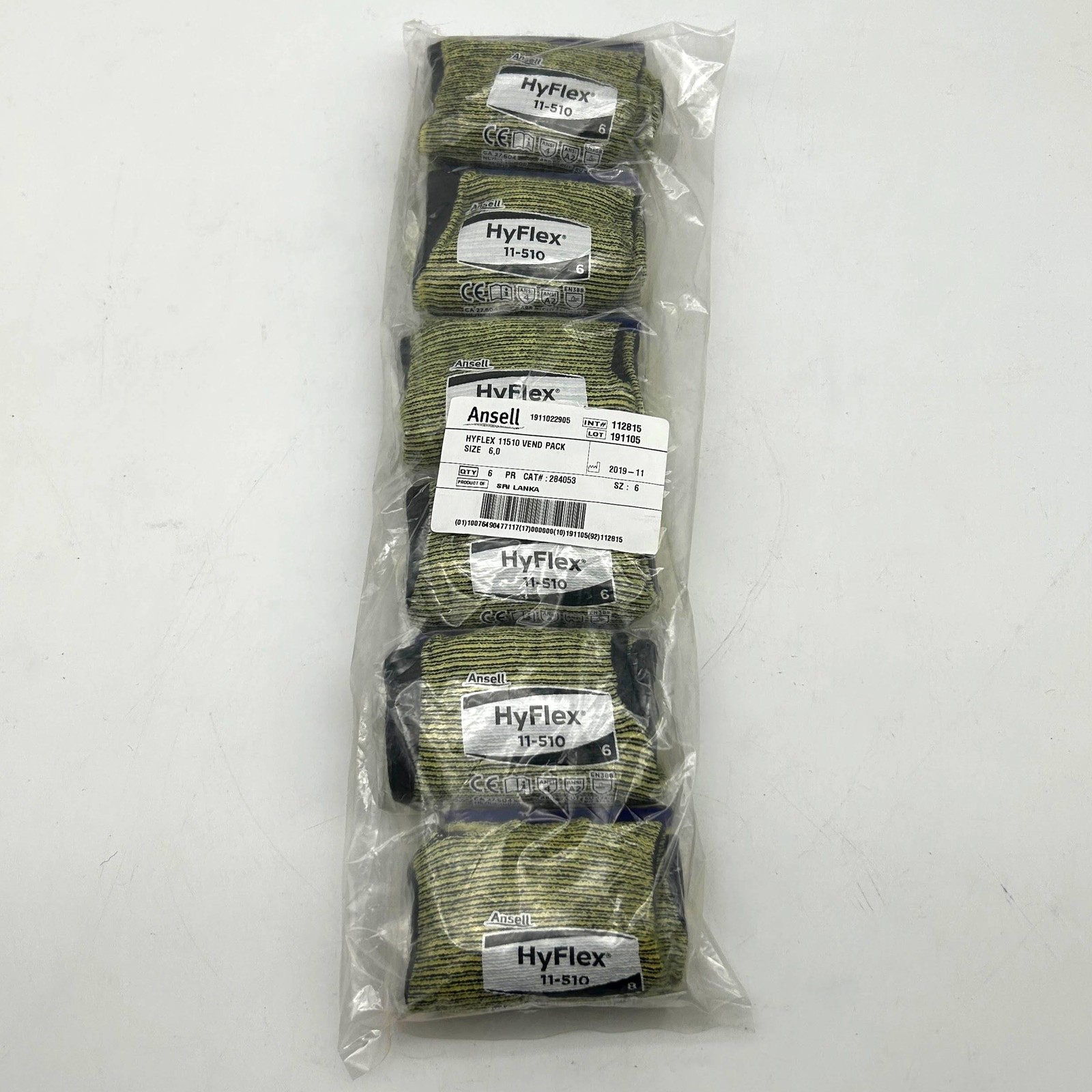 Ansell Hyflex 11510 Cut Resistant Gloves Size 6 Extra Small XS Nitrile 6 Pairs