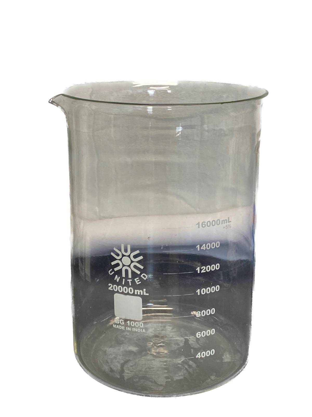 Used UNITED Glass 20000mL 20L Graduated Low Form Laboratory Beaker BG-1000 B