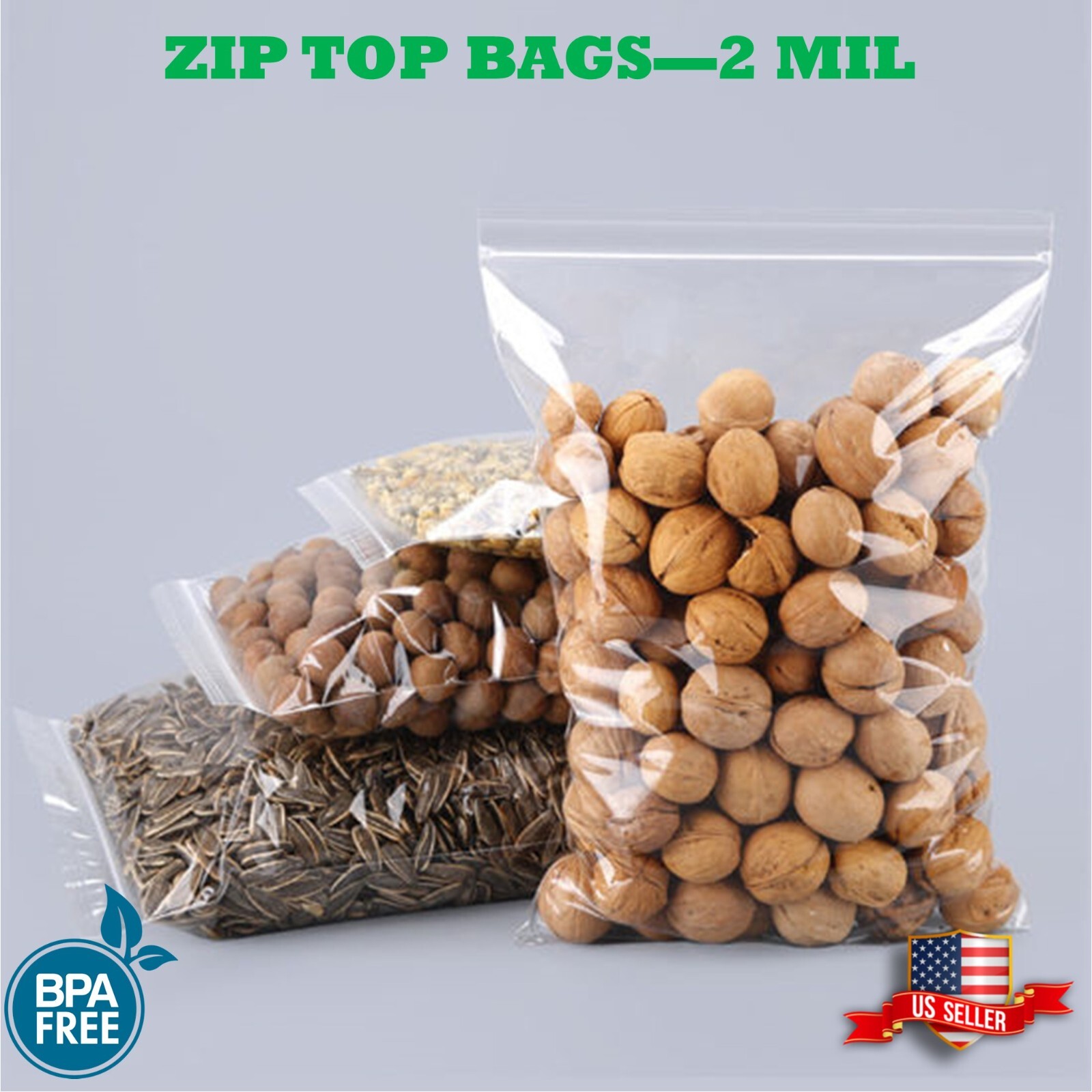 Clear BPA Free Zip Seal Plastic Bags Zipper Top Lock Reclosable Baggie 2 Mil 2ML