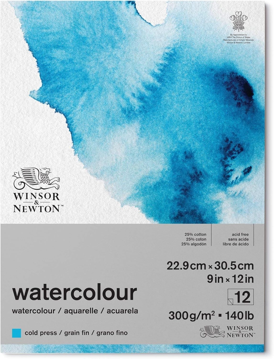 Winsor & Newton 6667002 Watercolor Paper Pad, 9″ x 12″, Glue Bound, Cold Press
