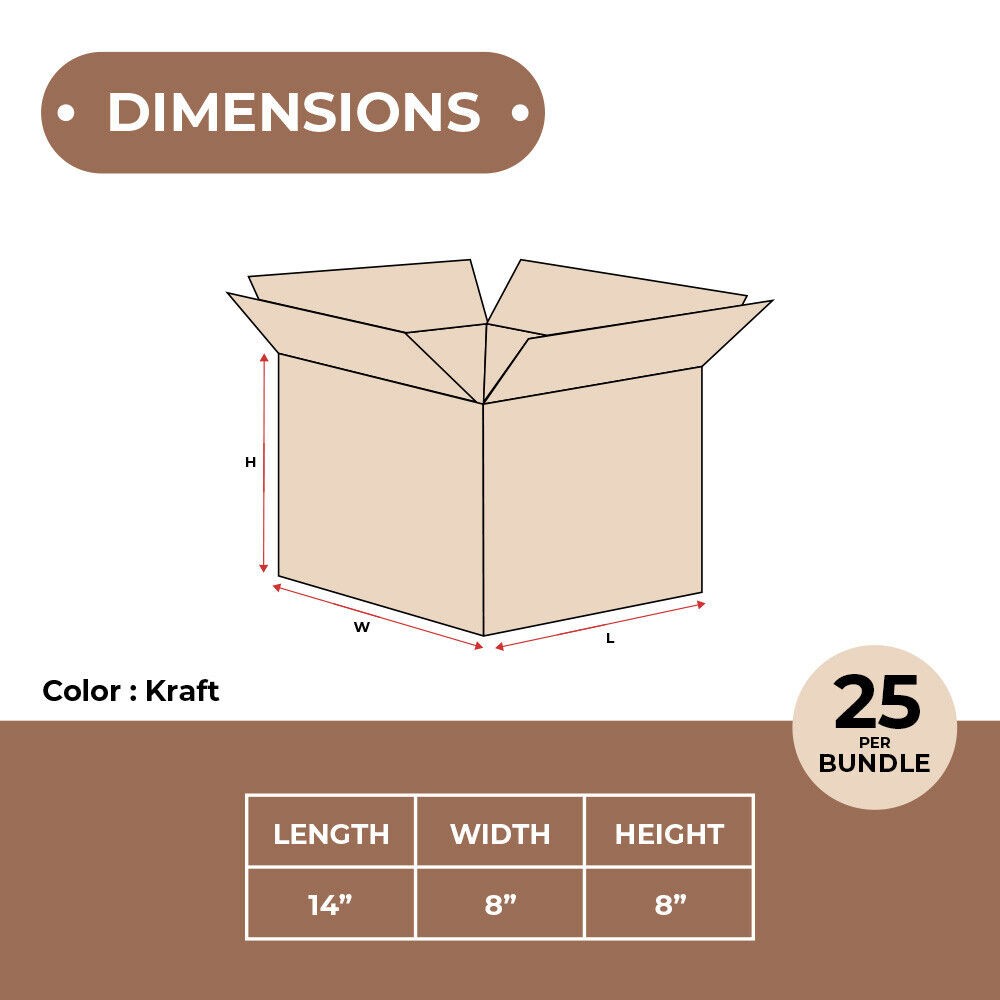 Shipping Box 14x8x8 Corrugated Cardboard Kraft ECT 32 (25/cs)