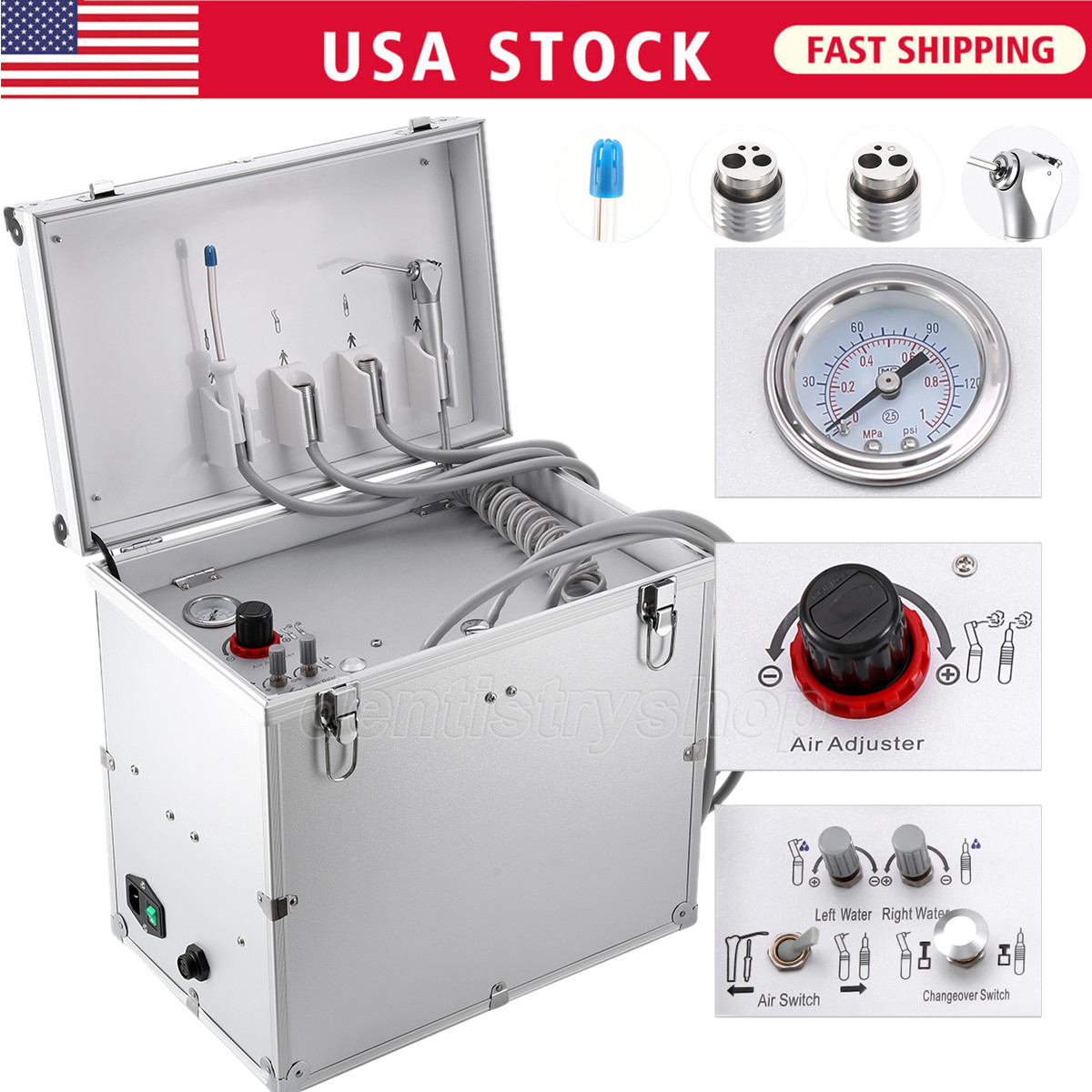 Portable Delivery Unit Air Compressor Cart 4Holes/Dental Chair Computer Control