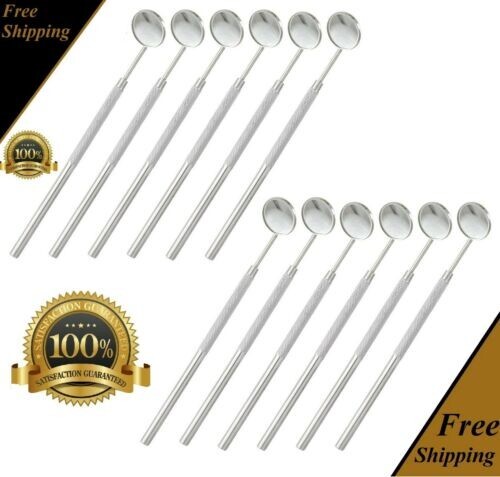 12 Pcs Dental Mouth Mirror #5 w/Handle Dental Instruments Stainless German Grade
