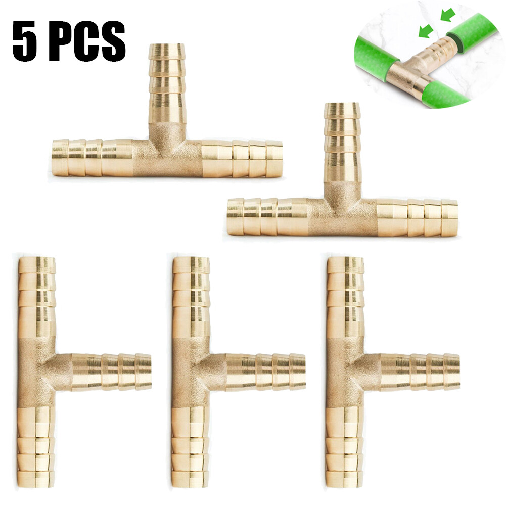 5PCS- 3/8 HOSE BARB TEE Brass Pipe 3 WAY T Fitting Thread Gas Fuel Water Air-