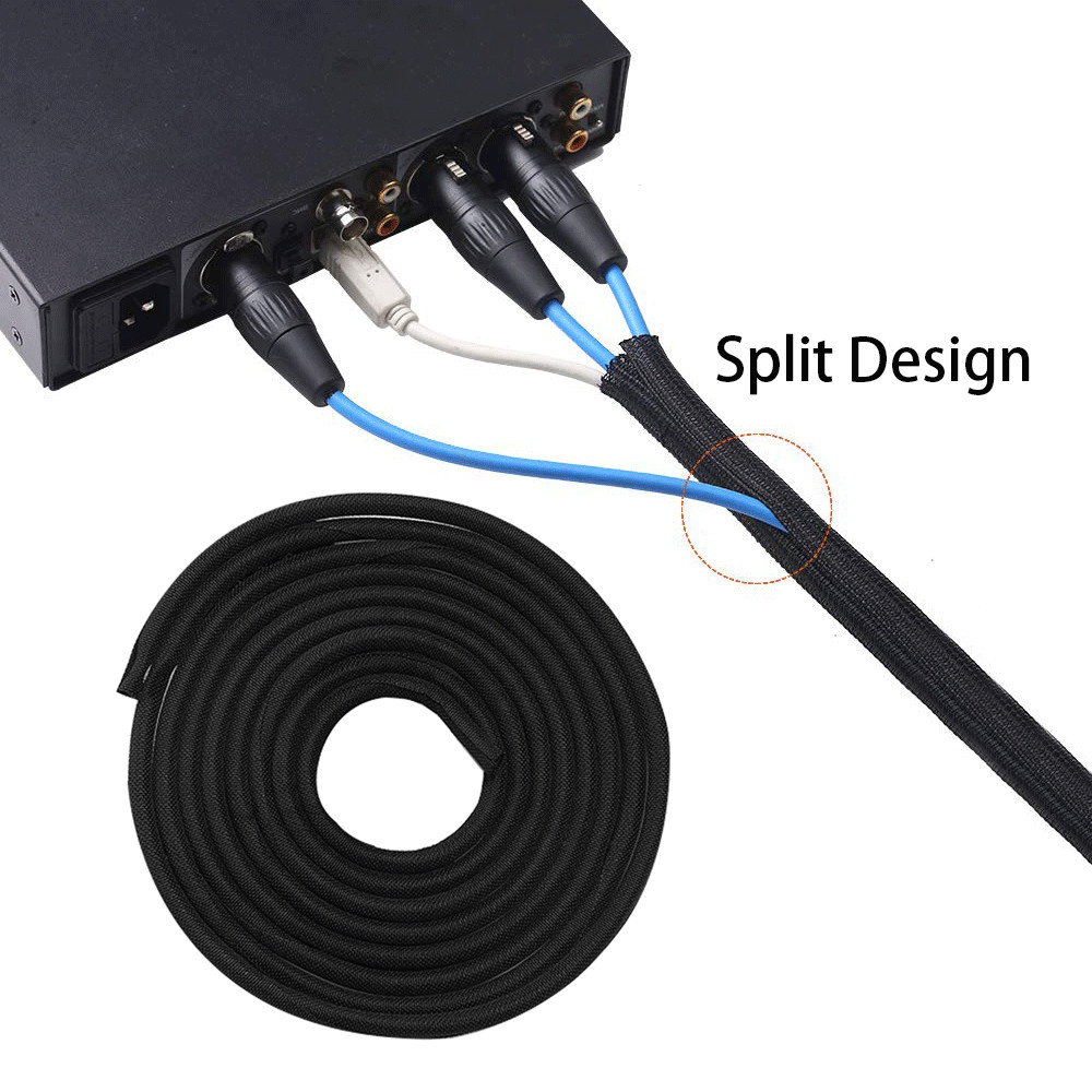 Split Braided Cable Sleeve Nylon Self Wrap Wire Loom Cord Management Protector