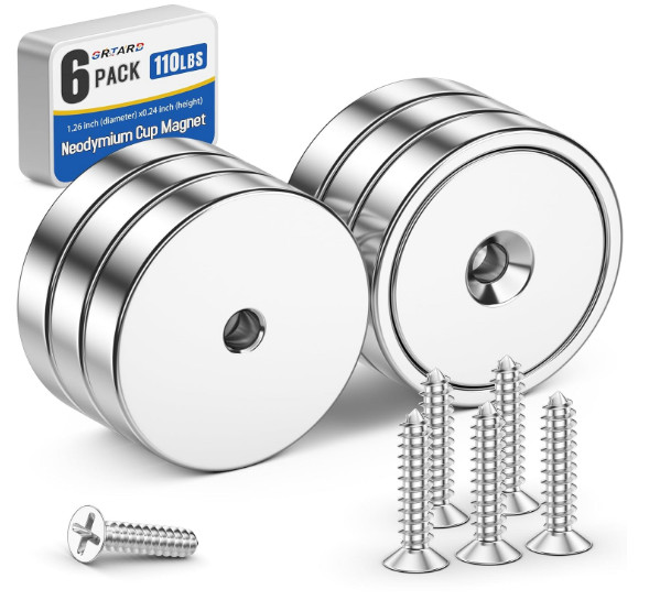 6 Pack Neodymium Cup Magnets 110LB Strong Rare Earth Magnets with Screws Grtard