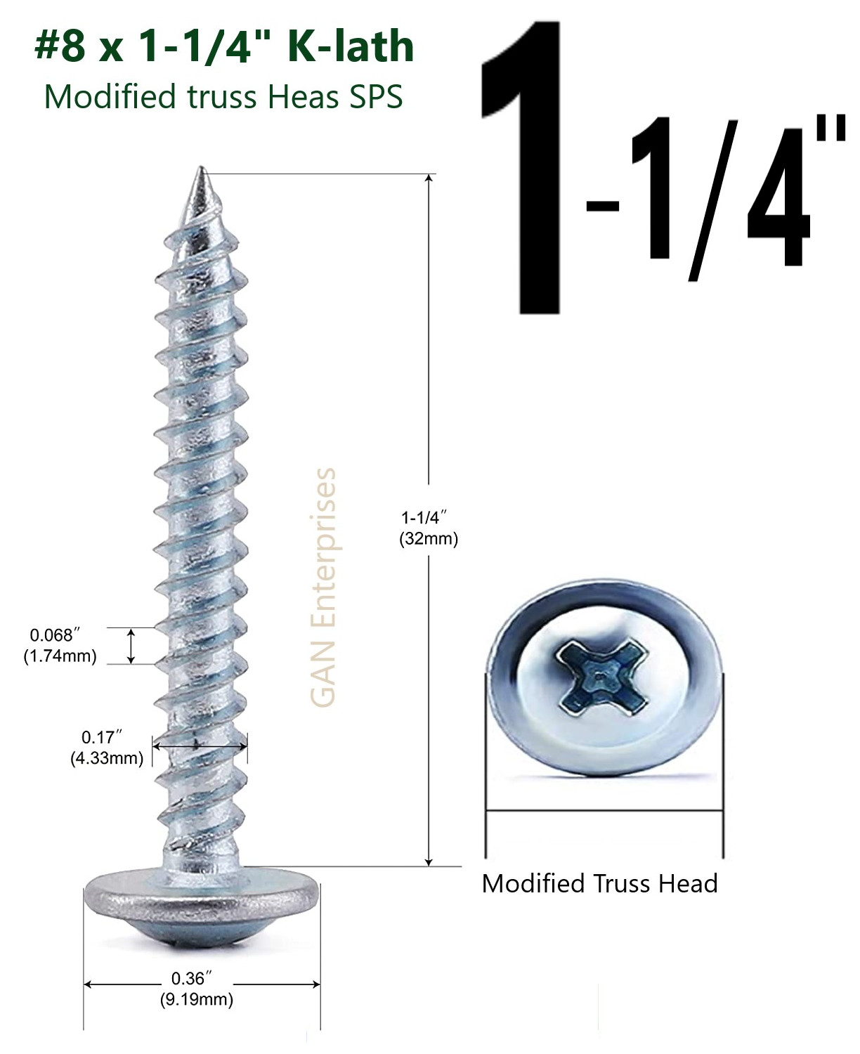 Modified Truss Head Phillips Self piercing sharp point screws #8 x 1/2″- 3″ Zinc