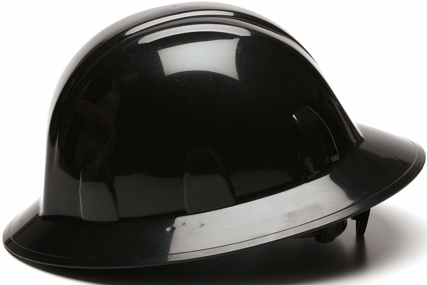 Pyramex Full Brim Hard Hat with 4 Point Ratchet Suspension, Black
