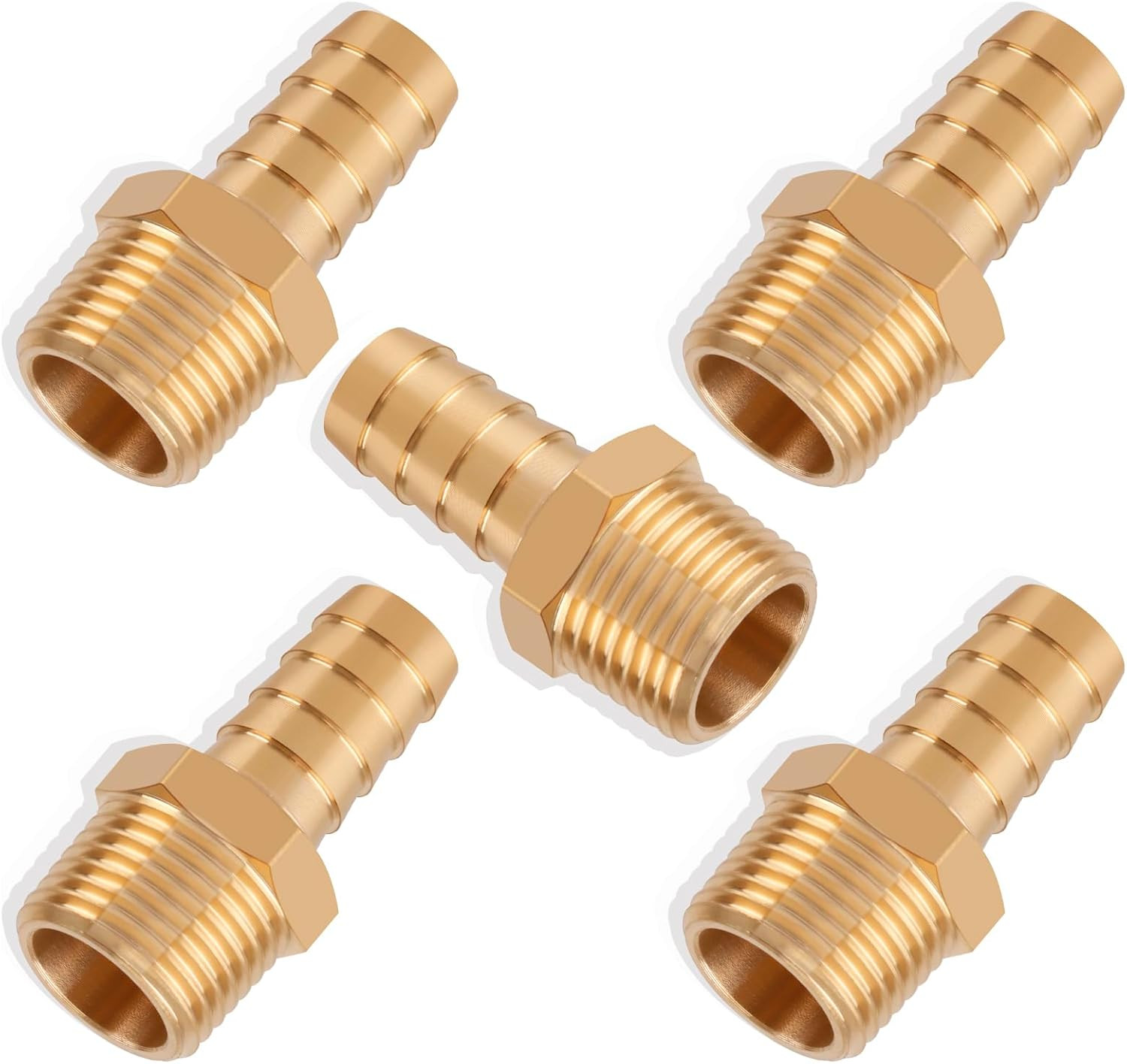 5pcs Brass Hose Barb Fittings 1/2 Inch to 1/2 Inch NPT Male Thread Adapter Conne
