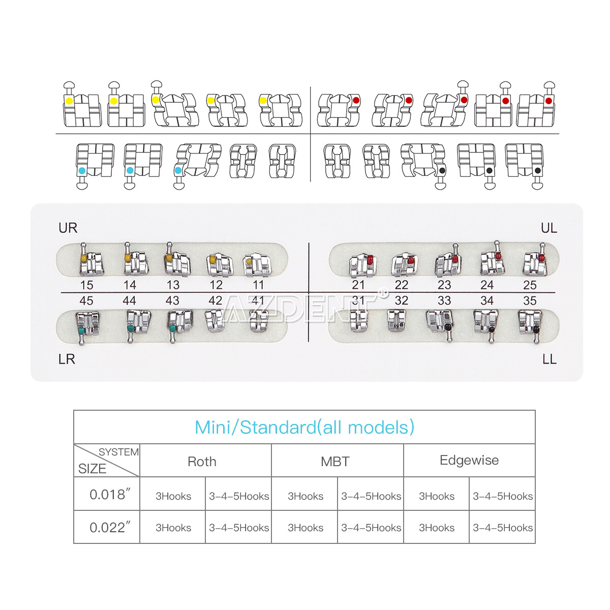 5 Packs AZDENT Dental Orthodontic Metal Brackets Braces Mini Roth.022 Hooks 345
