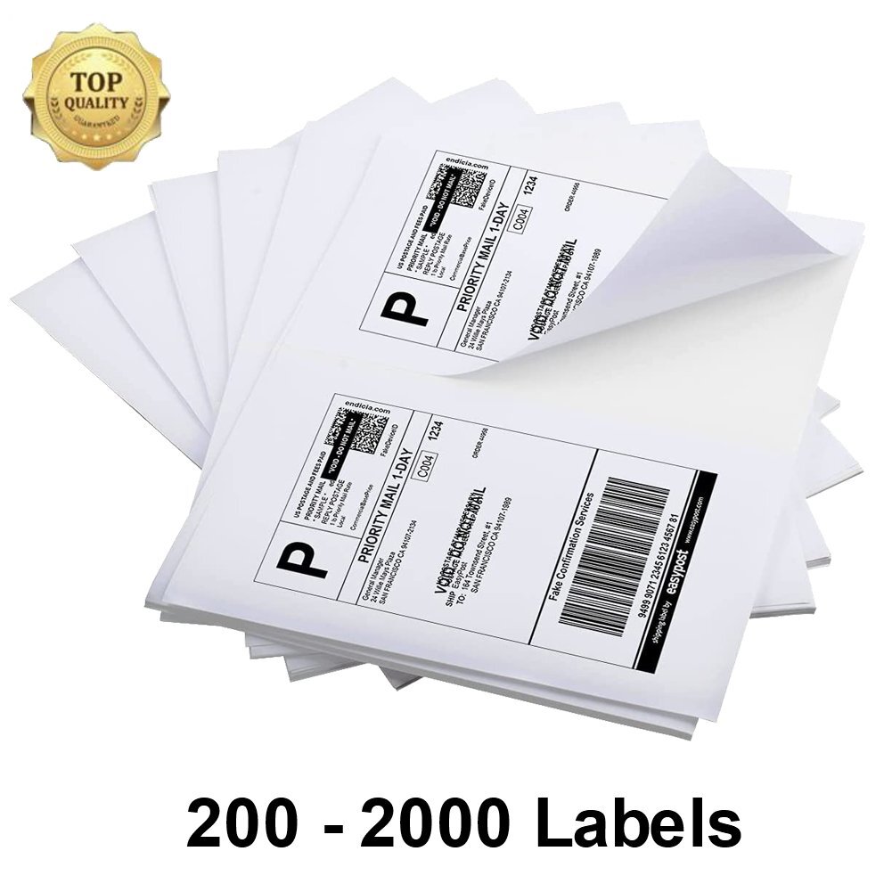 200 – 2000 Half Sheets Shipping Labels 8.5×5.5 Blank Self Adhesive 2 Per Sheet