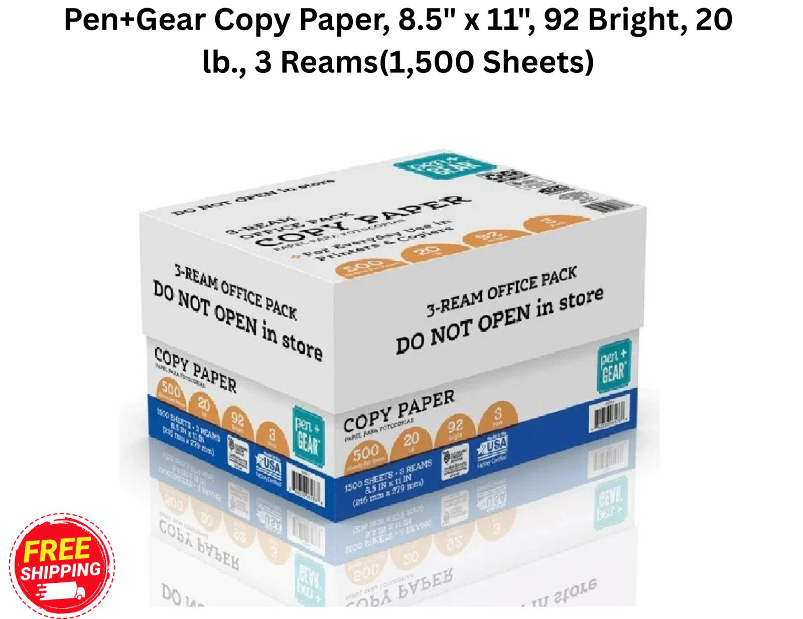 Pen+Gear Copy Paper, 8.5″ x 11″, 92 Bright, 20 lb., 3 Reams (1,500 Sheets)