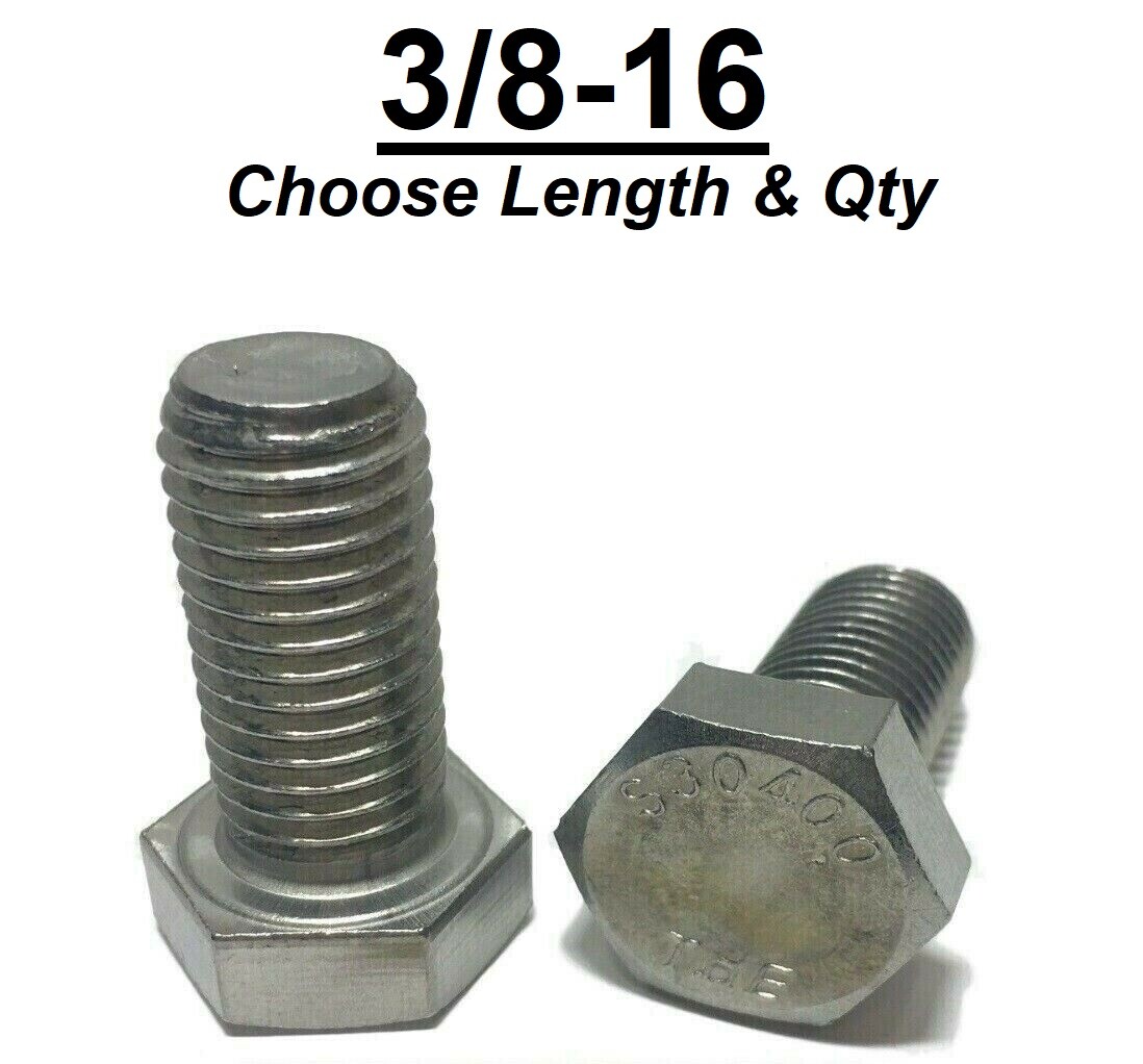 3/8-16 Stainless Steel Hex Cap Screw Bolt (All Sizes & Qty’s) 18-8 / 304 Grade