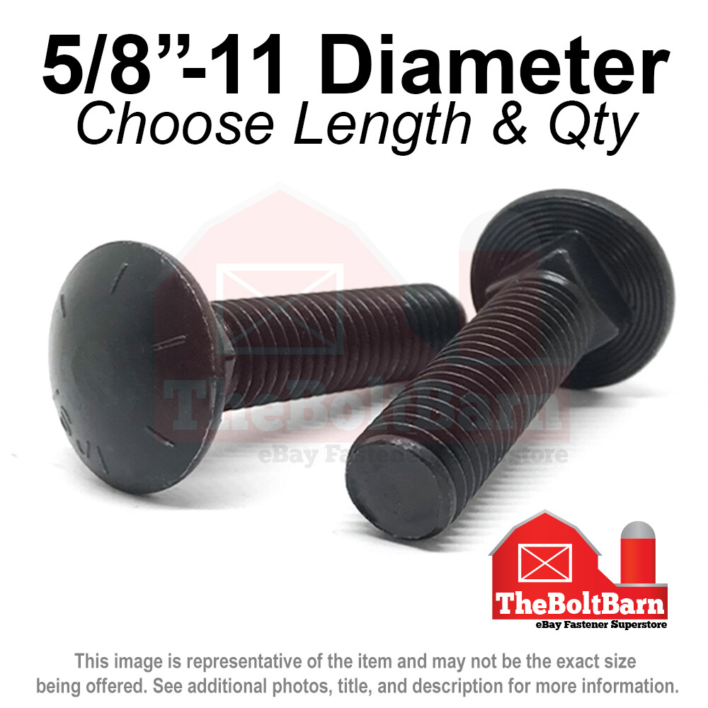 5/8″-11 Grade 8 Full Thread Round Head Square Carriage Bolts (Pick Length & Qty)