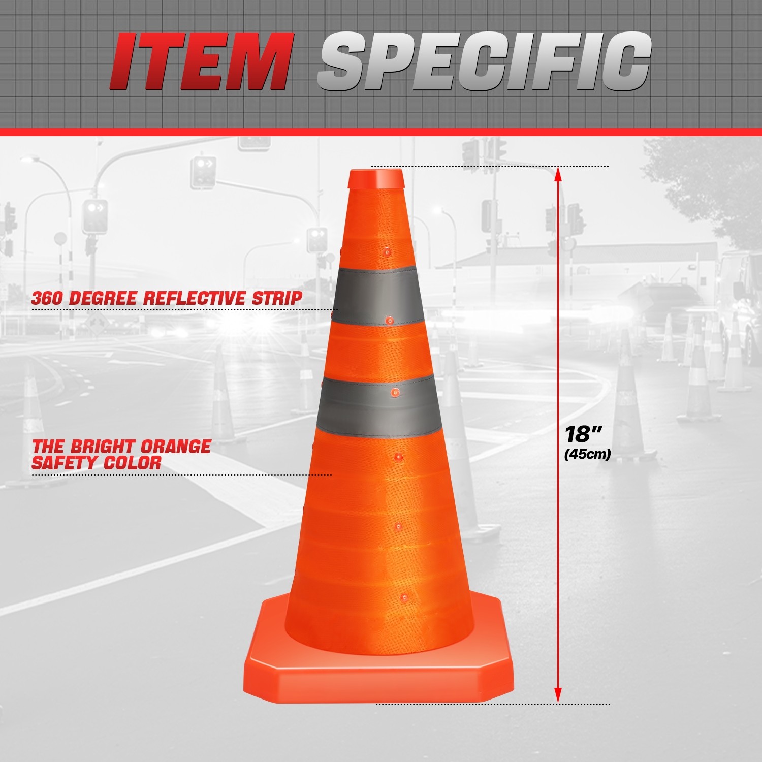 2 Pack 18 Inch Foldable Collapsible Traffic Safety Cones with Heavy-Duty Base