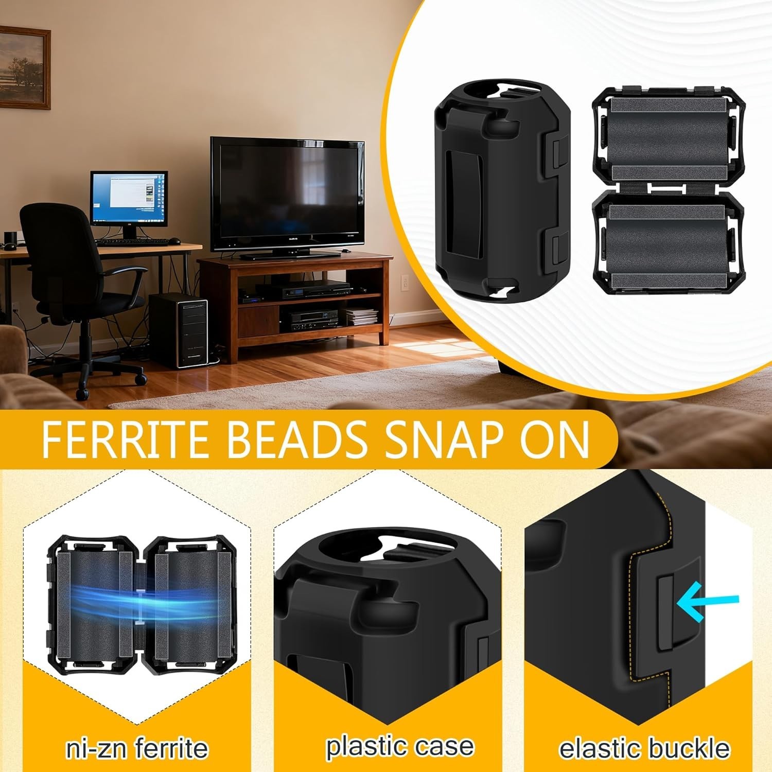 25Pcs Ferrite Chokes Ferrite Beads Snap on RFI EMI Noise Suppressor Cable Clip
