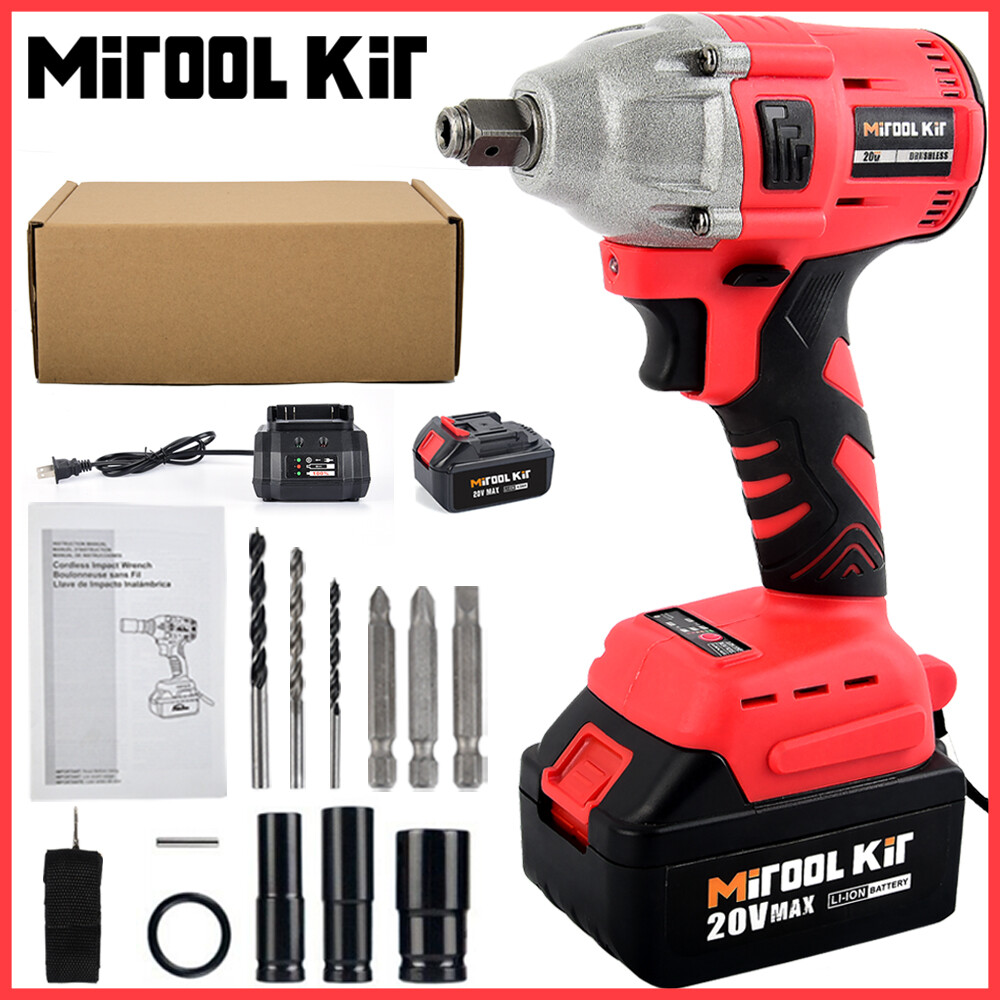 Cordless Electric Impact Wrench Gun 1/2» High Power Driver with Li-ion Battery