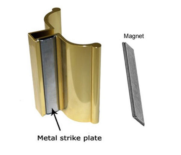 3″ Bright Gold Frameless Shower Door Handle with Metal Strike and Magnet – Set