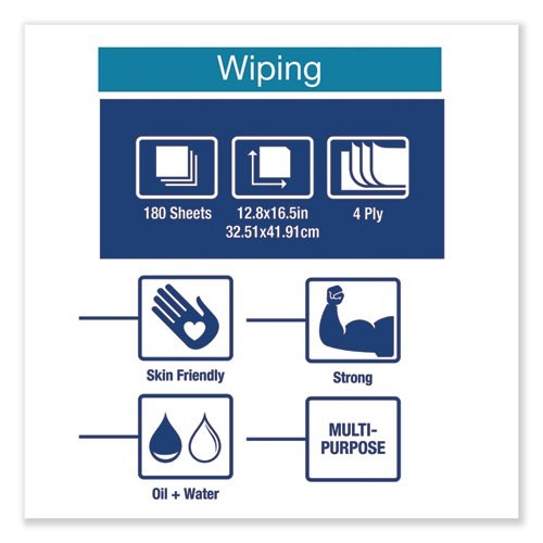 Tork Industrial Paper Wiper, 4-Ply, 12.8 x 16.5, Unscented, Blue, 180/Carton