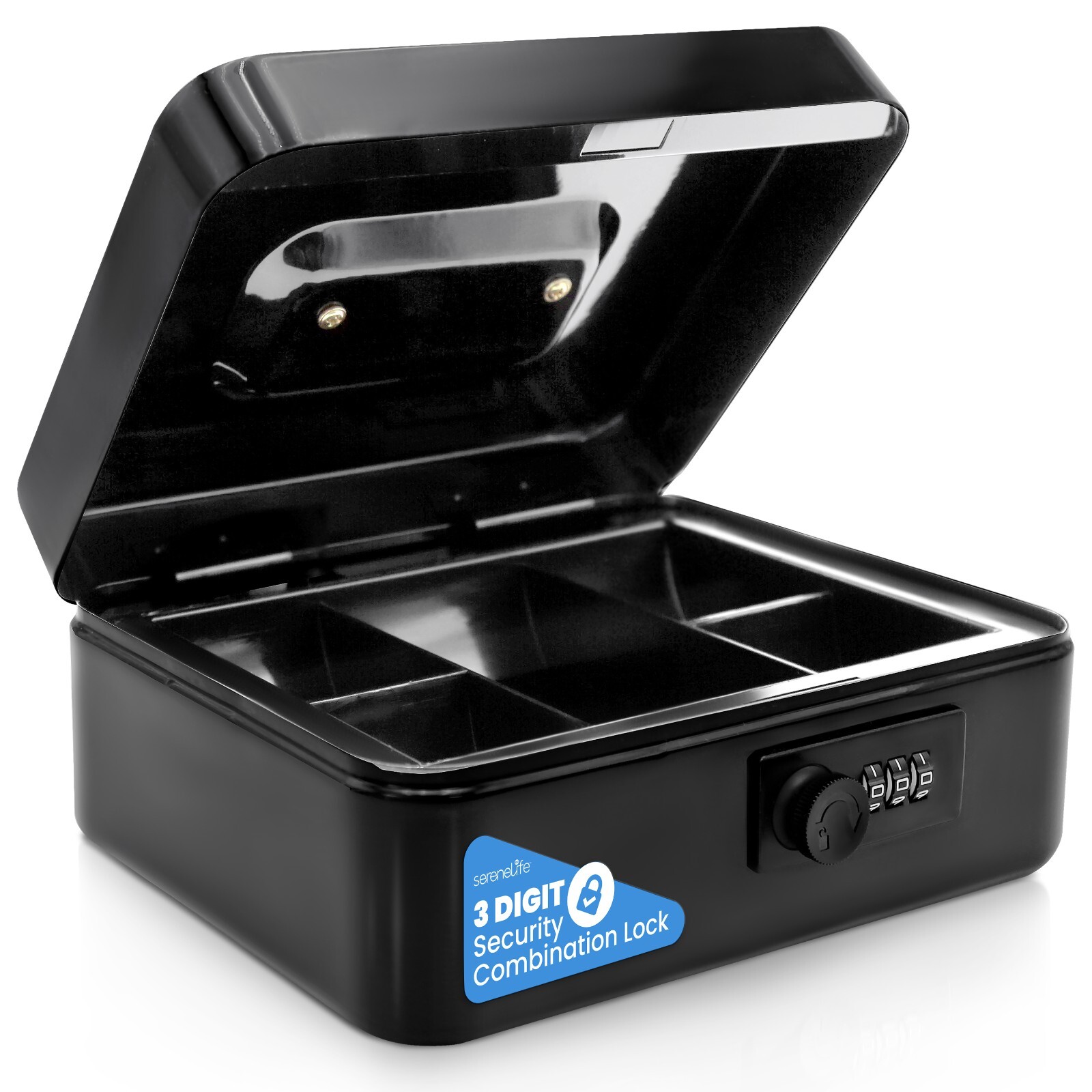 SereneLife 8″ Metal Cash Box w/ Lock, Cash Safe w/ Money Tray & Secure Lock