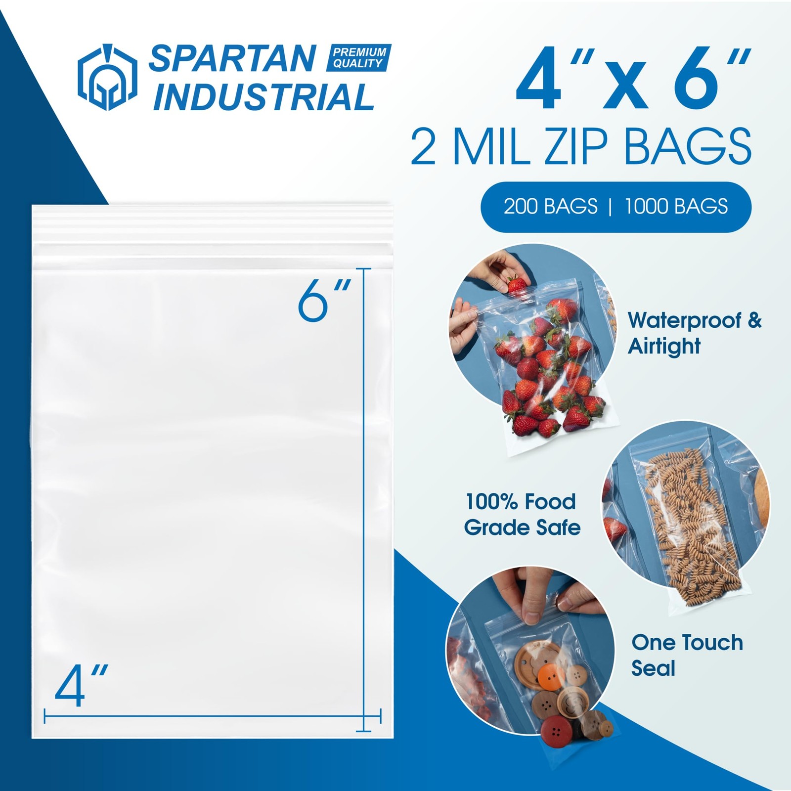 – 4” X 6” (1000 Count) 2 Mil Clear Reclosable Zip Plastic Poly Bags with Rese…