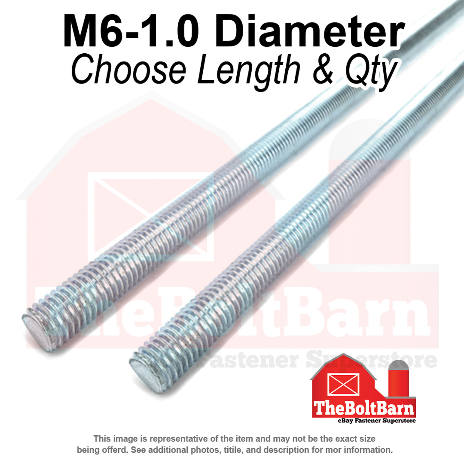 M6-1.0 Class 4.6 Fully Threaded Rod Coarse Zinc Clear (Choose Length & Qty)