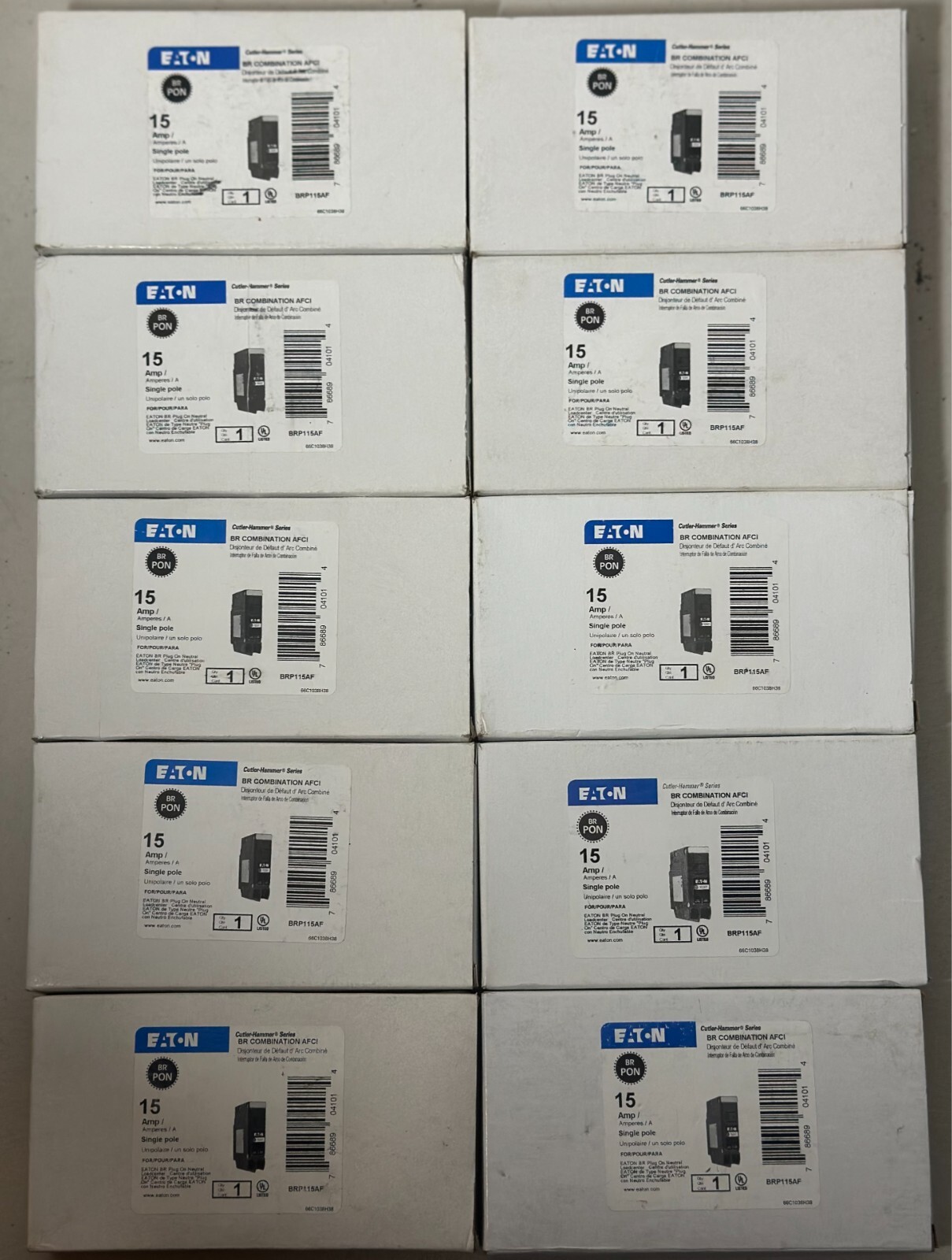 10 PCS Eaton BRP115AF 120/240V 15A Single Phase Circuit Breakers