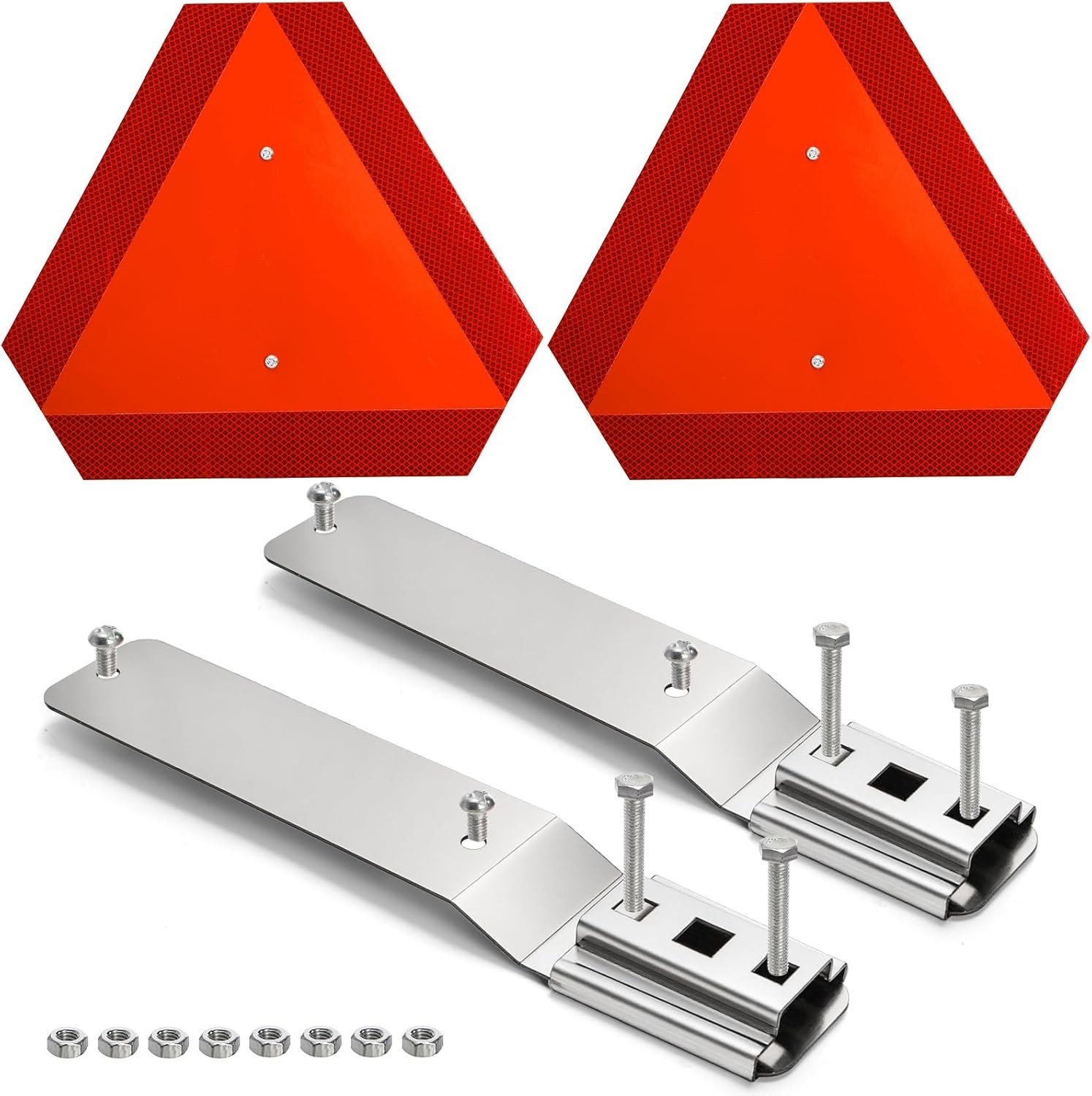 Aluminum Slow Moving Vehicle Triangle Warning Sign with Mounting Bracket 2 Pack