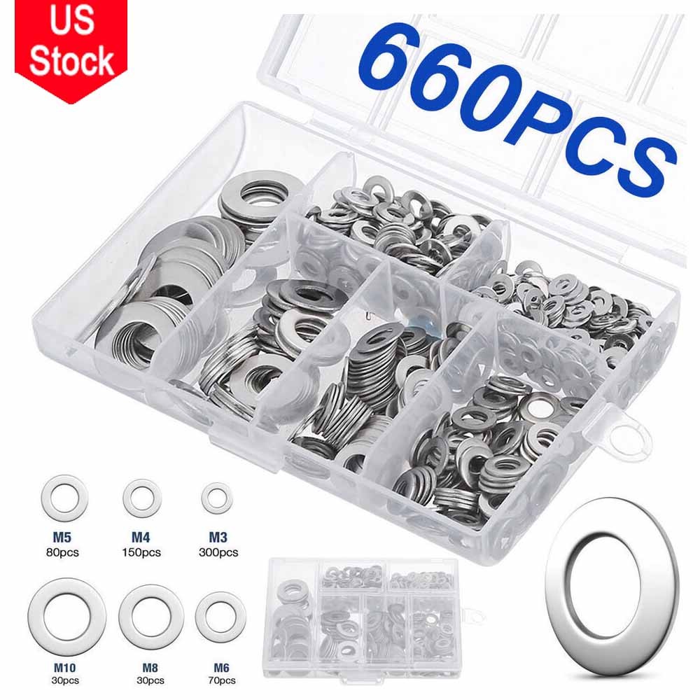304 Stainless Steel Washers Flat Washer Assortment Set Value Kit,660 Pieces USA