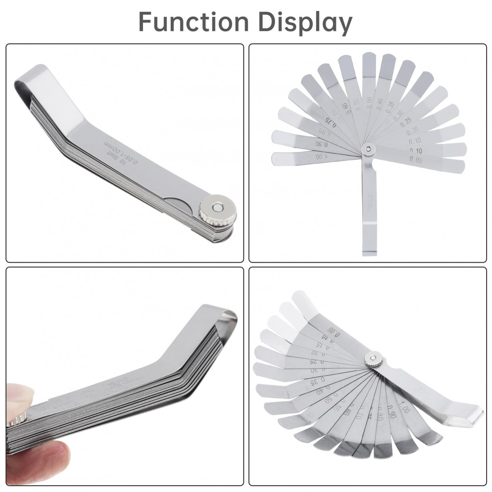 0.05-1mm Curved Feeler Gauge 16 Blades Metric Filled Feeler Gauge Measuring Gap