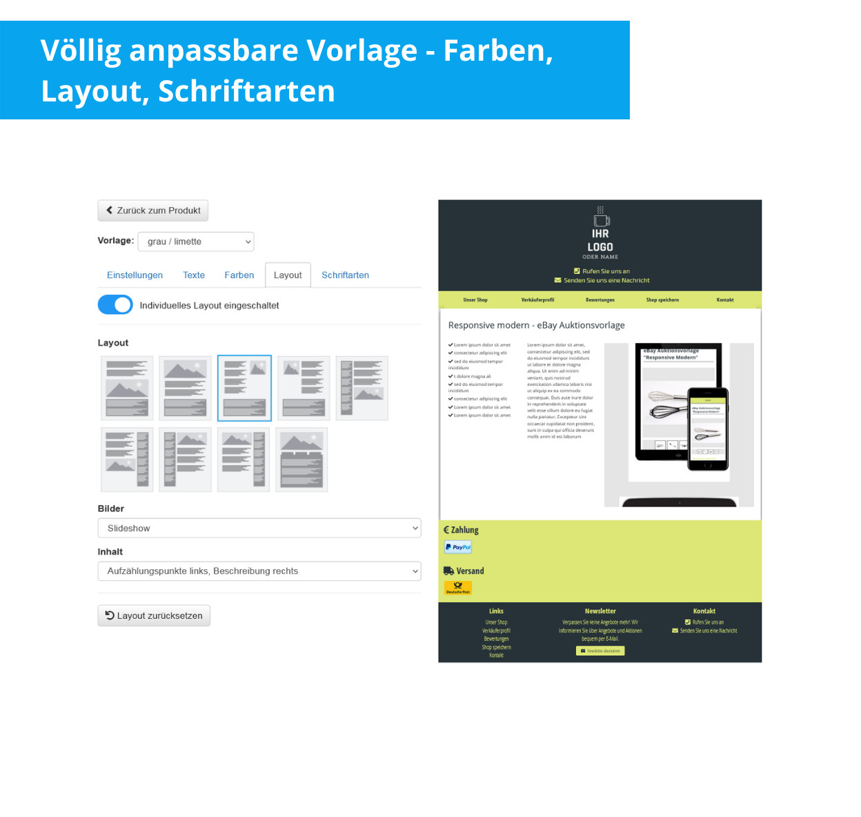 eBay template HTML mobile optimized eBay template responsive modern + editor