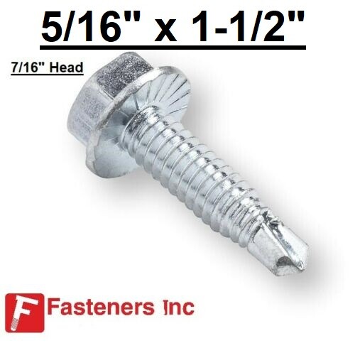 5/16″ X 1-1/2″ Hex Washer Head Self Drilling Tek 4 Serrated Screw 7/16″ Dr.