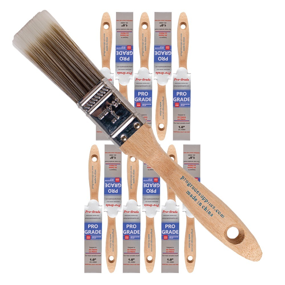 12-Pack – 1″ Flat Brushes for All Latex and Oil Paints & Stains