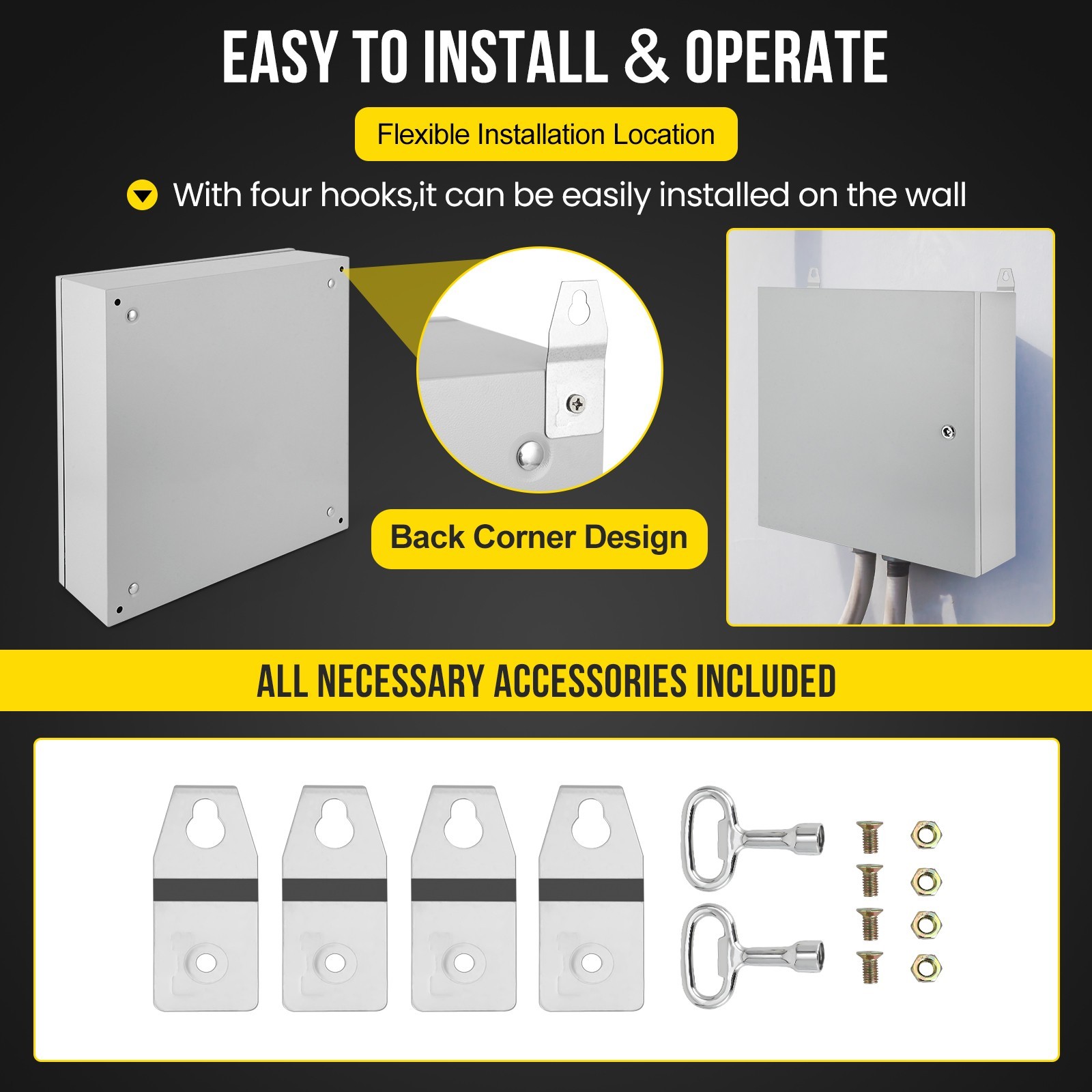 IP66 Steel Electrical Enclosure Box with Lock & Waterproof Seal , 16″Lx16″Hx6″W